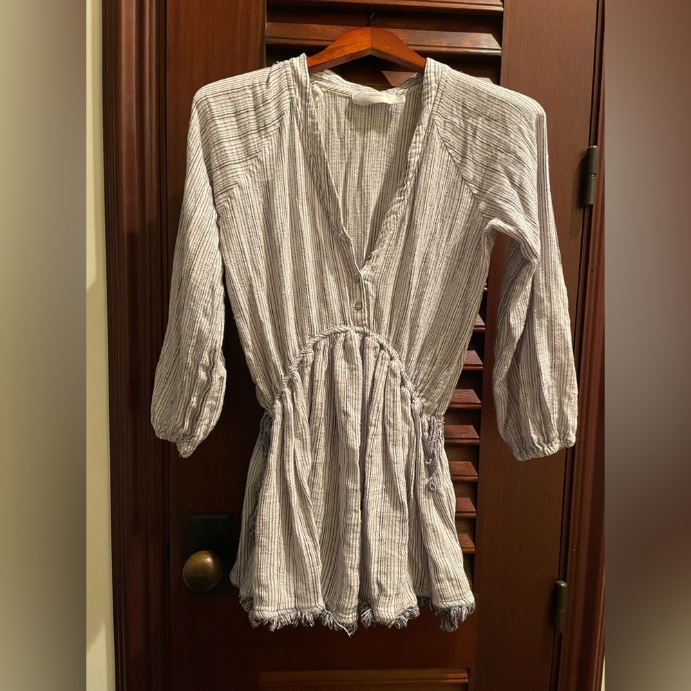 Zimmermann Cream and Light Gray Striped Cotton Tunic Dress
